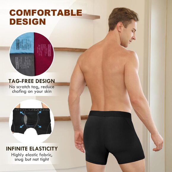 Men’s Boxer Briefs 7 Pack Breathable Bamboo Rayon Soft Trunks w Pouch - Picture 5 of 7